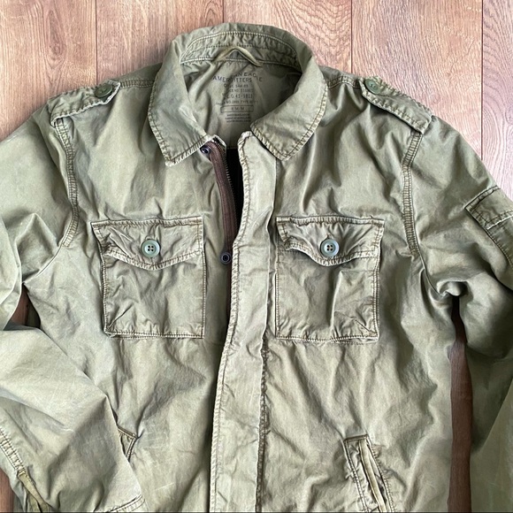 AEO Military Style Field Jacket Mens Medium Olive Green Cotton Blanket Lined - Picture 4 of 9